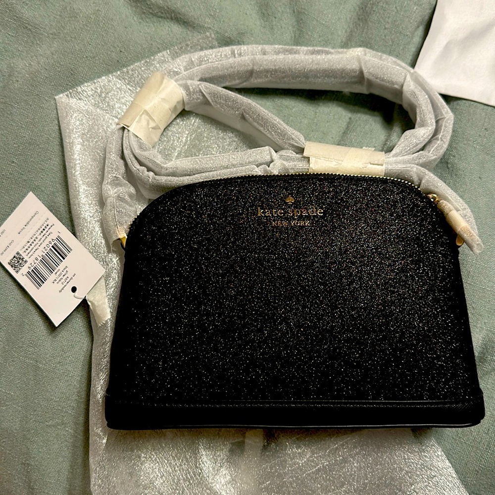 KATE SPADE Small dome crossbody GLITTER FABRIC BLACK TINSEL